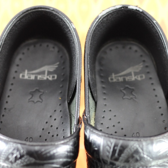 Dansko Black Leather Tooled Clogs - Picture 8 of 16